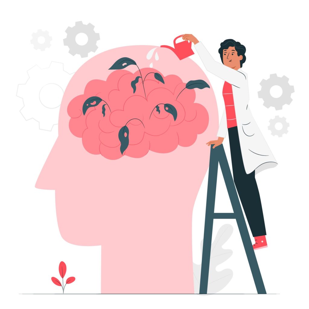 illustration of a lady watering the brain